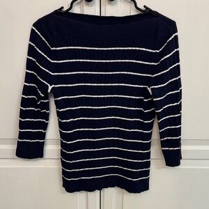 Ralph Lauren Navy & White Striped Boatneck Sweater. Classic coastal size M